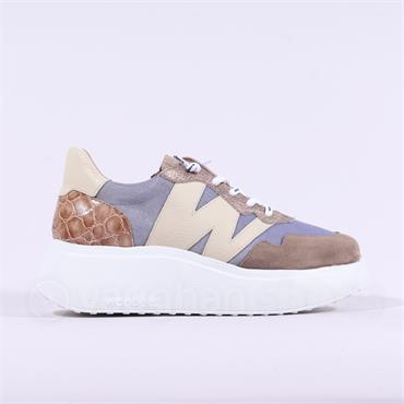 Wonders Roma Platform Mesh Trainer - Taupe Croc